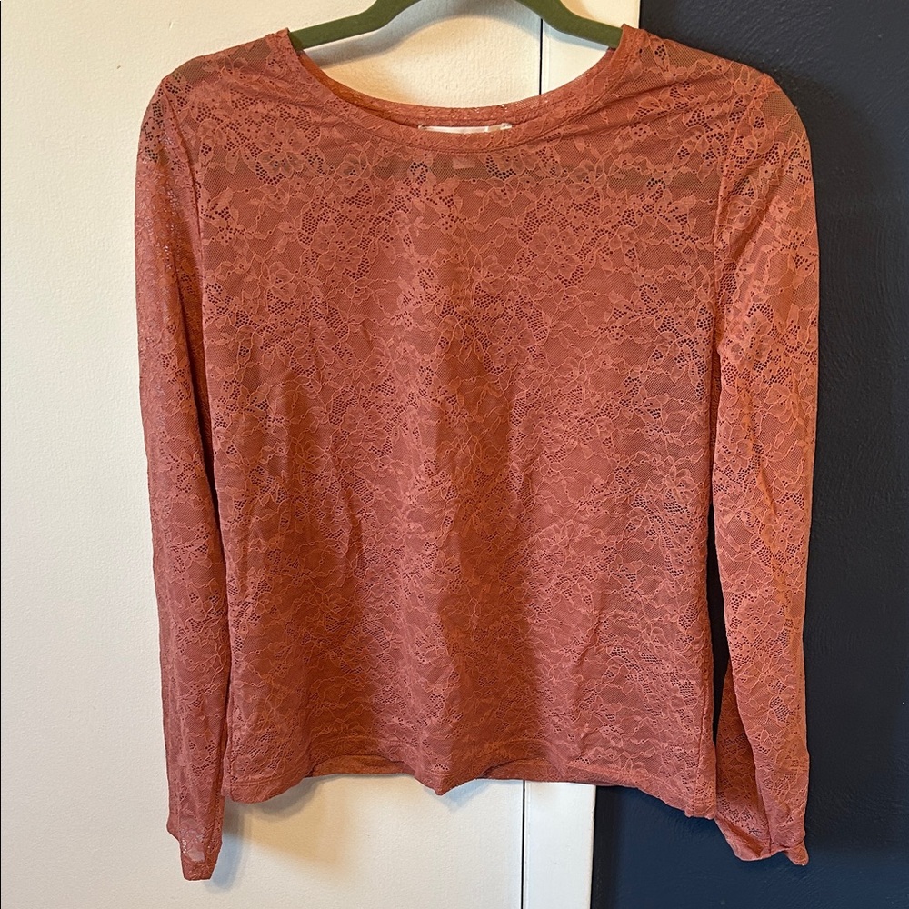 LOFT Lace Long Sleeve Top - Mauve